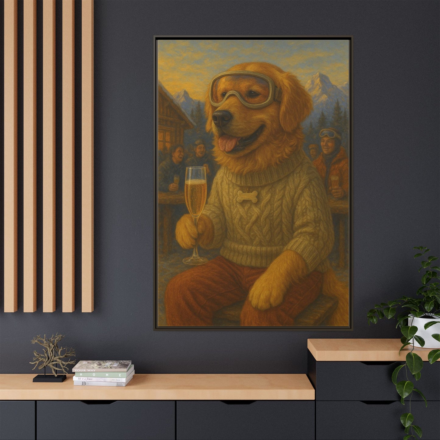 Après Ski Chalet - Luxury Dog Wall Art (Framed Canvas)