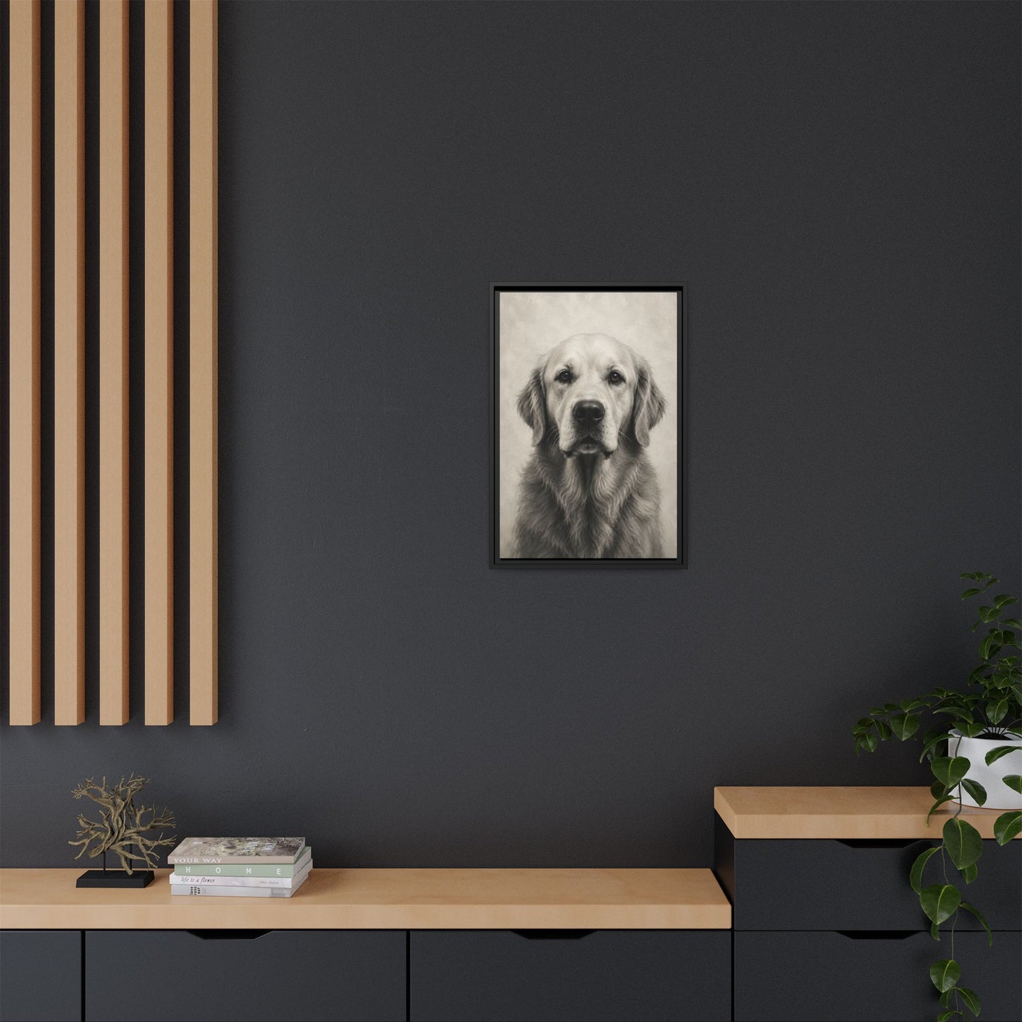 Framed Golden Retriever Matte Canvas Wall Art — Vintage Pet Portrait