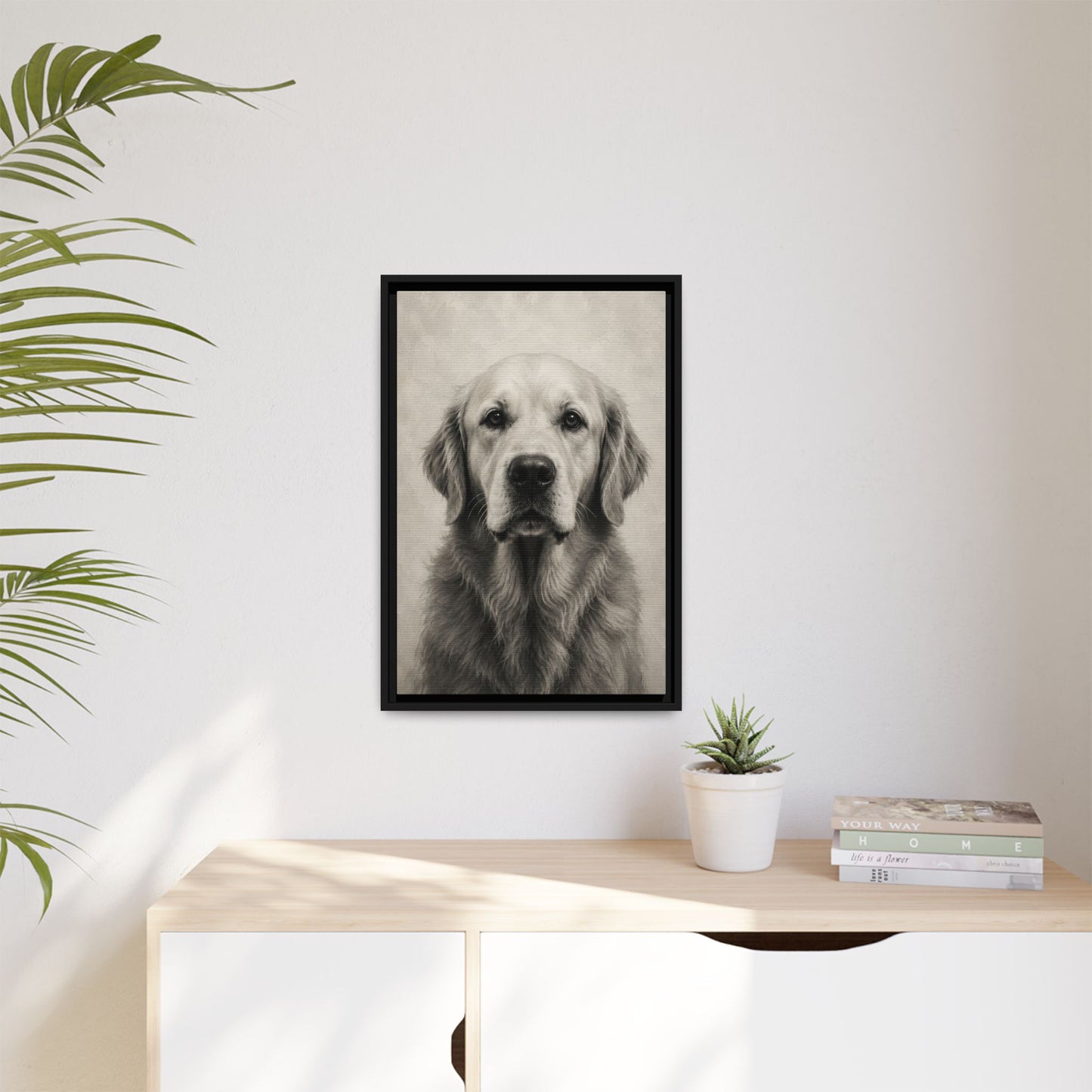 Framed Golden Retriever Matte Canvas Wall Art — Vintage Pet Portrait