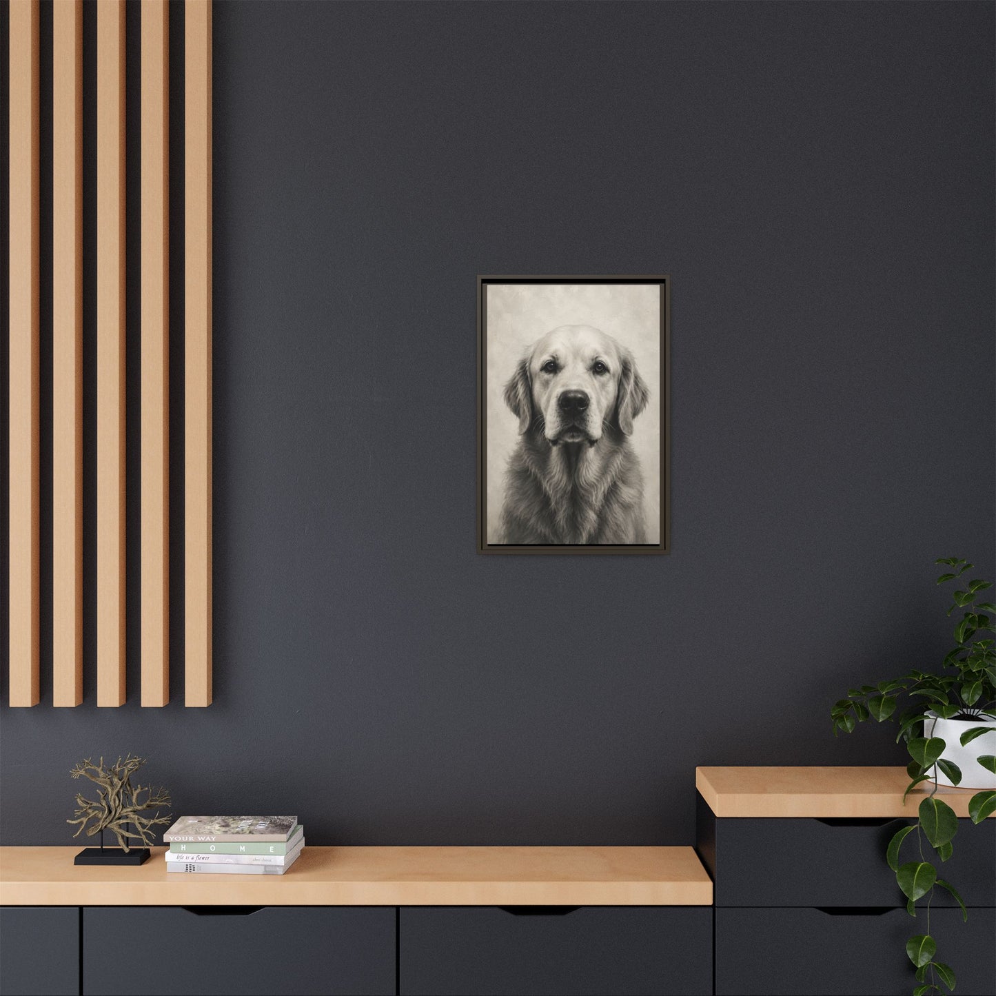 Framed Golden Retriever Matte Canvas Wall Art — Vintage Pet Portrait