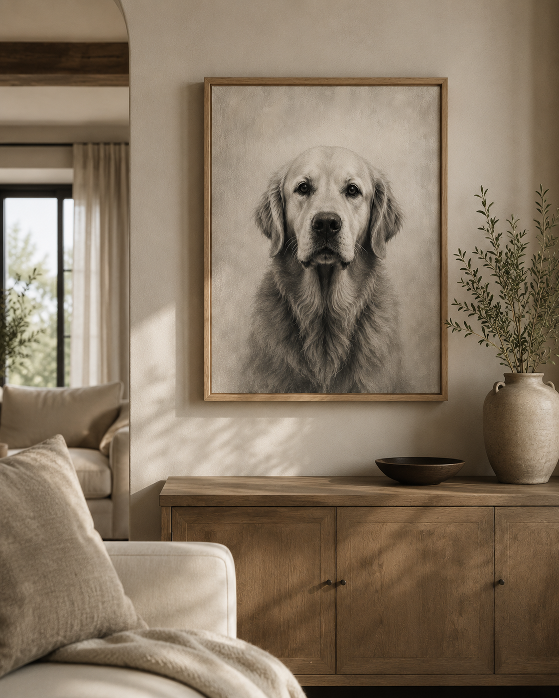 Custom Pet Portrait - Monochrome Framed Canvas Wall Art