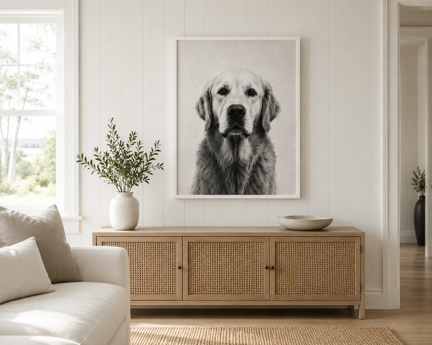 Custom Pet Portrait - Monochrome Framed Canvas Wall Art
