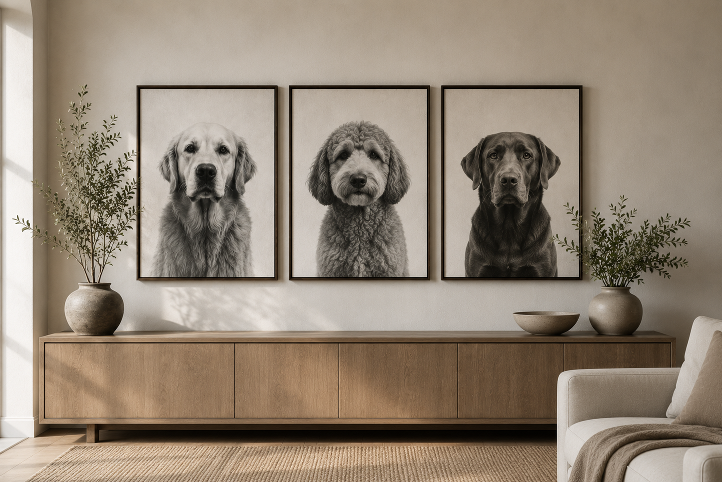 Custom Pet Portrait - Monochrome Framed Canvas Wall Art