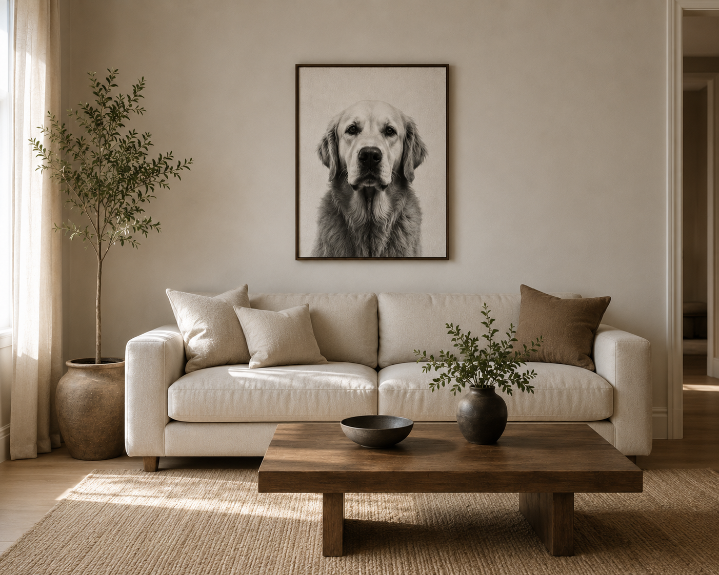 Custom Pet Portrait - Monochrome Framed Canvas Wall Art