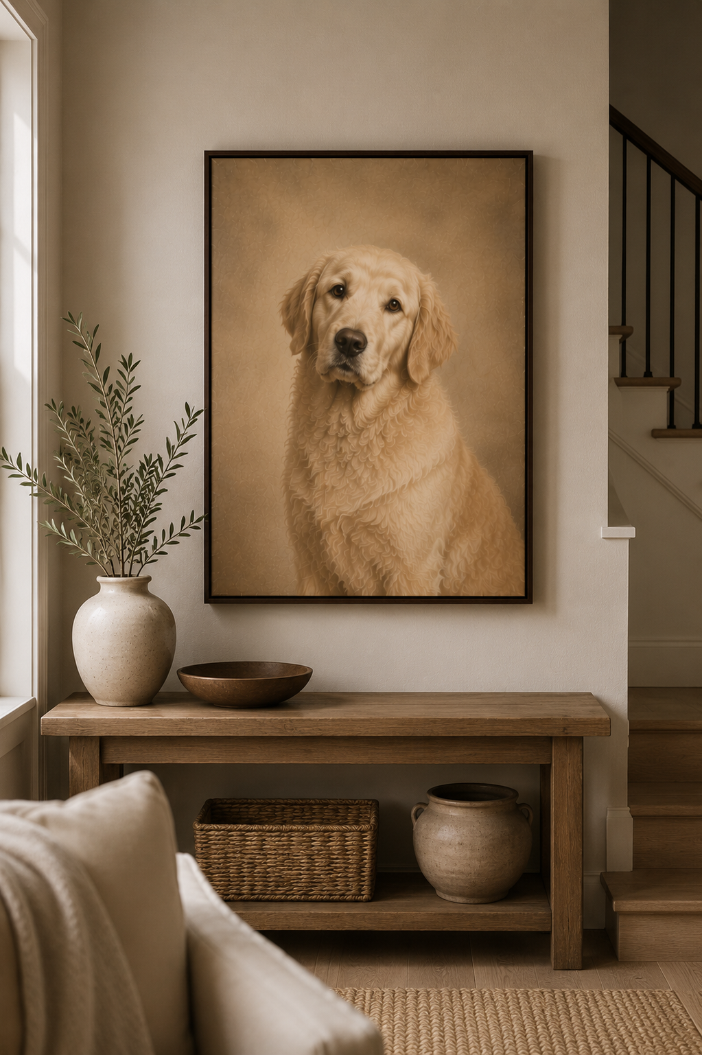 Custom Pet Portrait - Warm Neutral Framed Canvas Wall Art