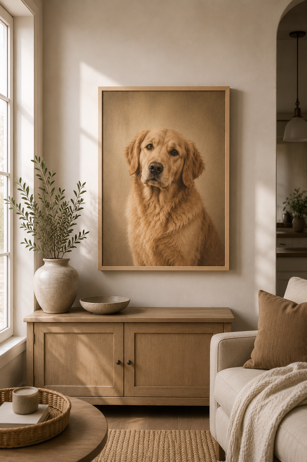 Custom Pet Portrait - Warm Neutral Framed Canvas Wall Art