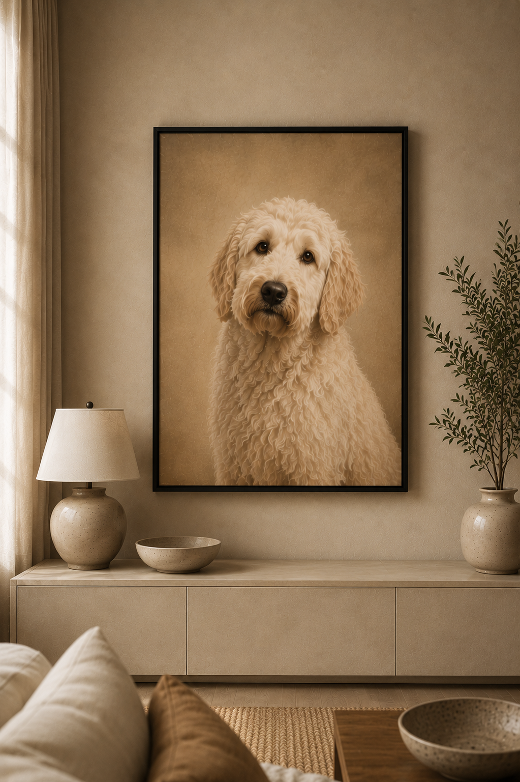 Custom Pet Portrait - Warm Neutral Framed Canvas Wall Art