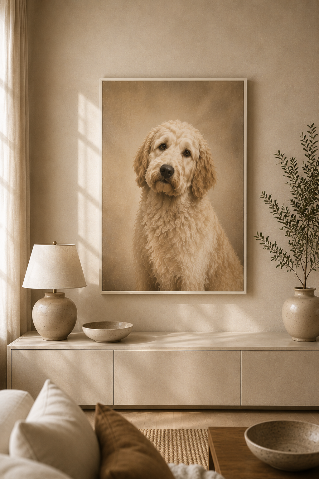 Custom Pet Portrait - Warm Neutral Framed Canvas Wall Art