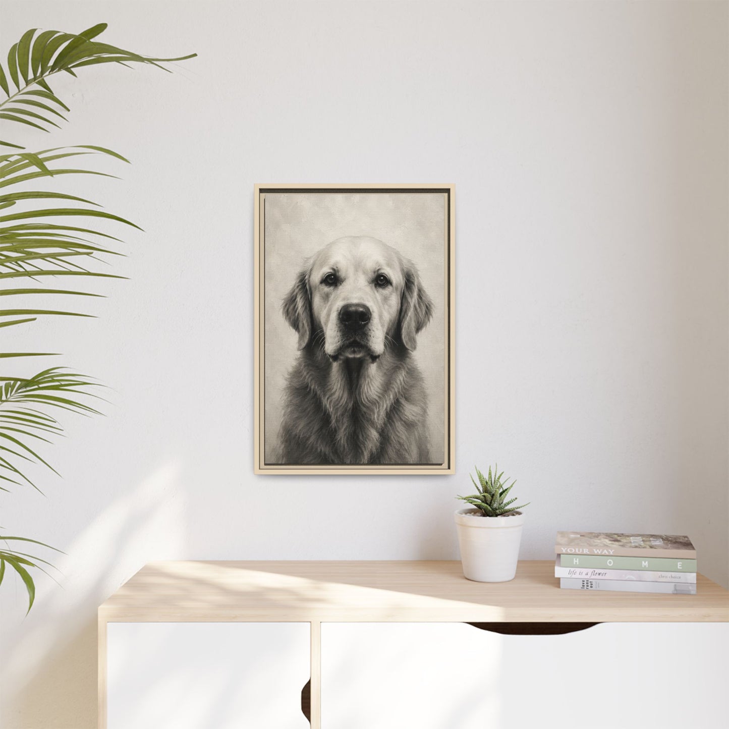 Framed Golden Retriever Matte Canvas Wall Art — Vintage Pet Portrait