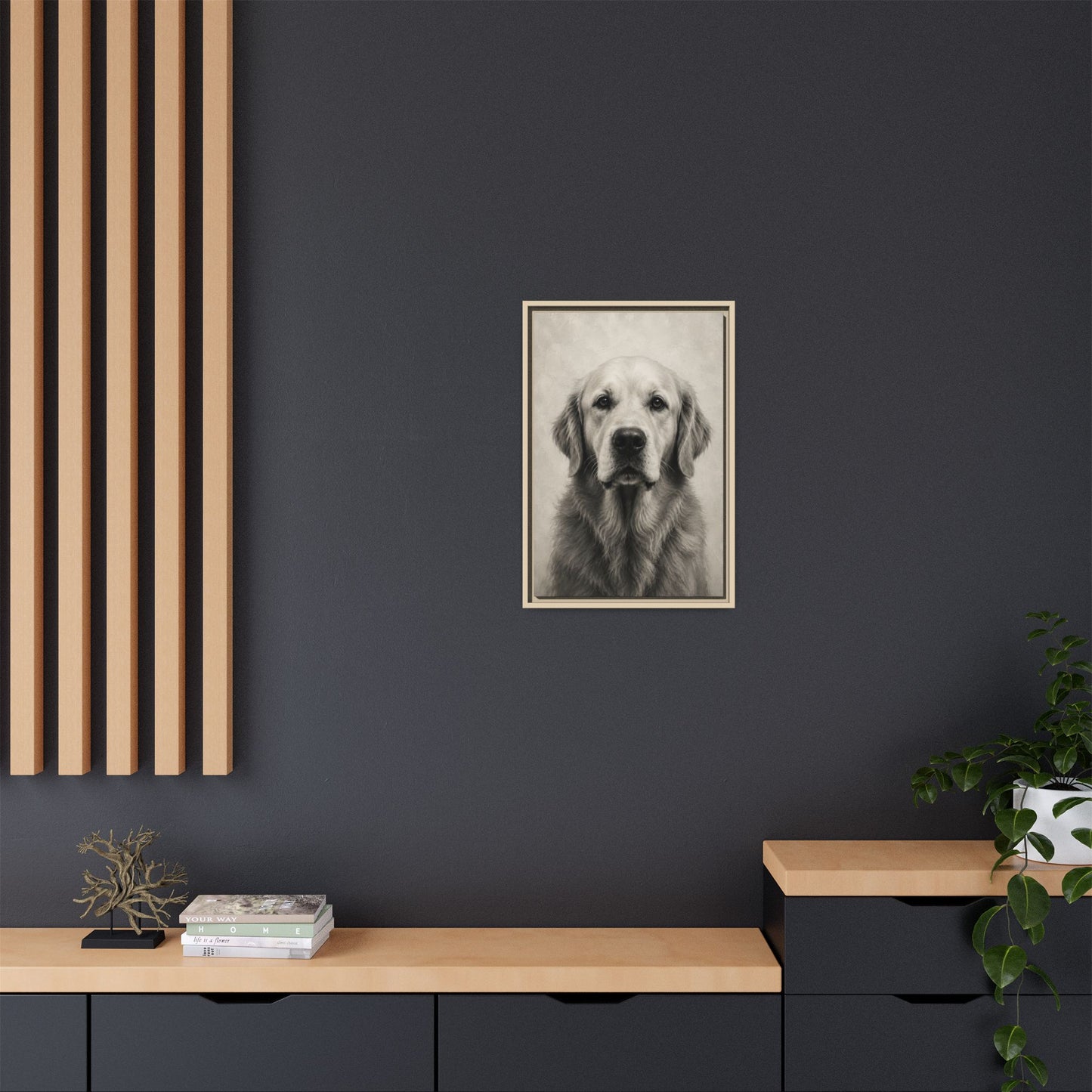Framed Golden Retriever Matte Canvas Wall Art — Vintage Pet Portrait