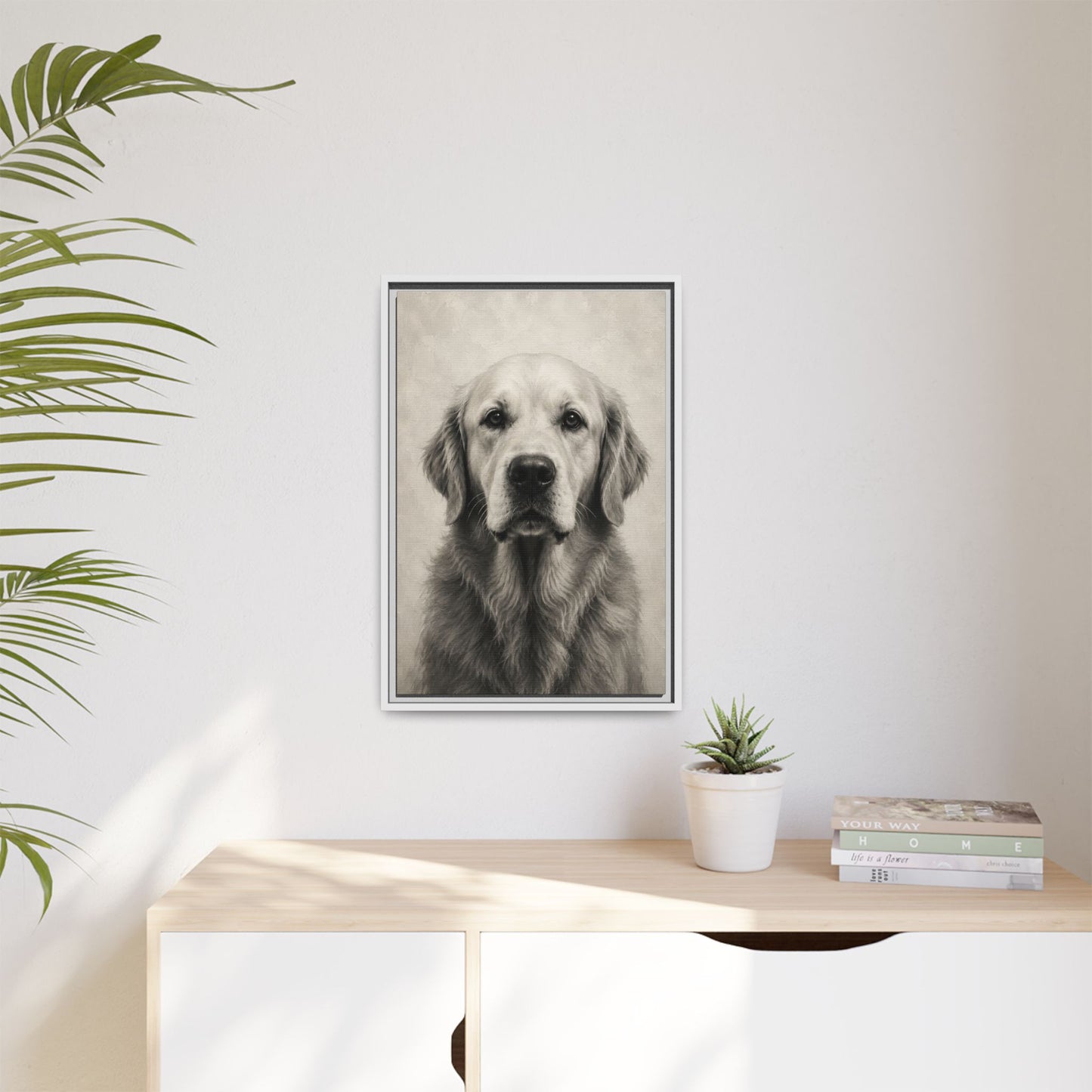 Framed Golden Retriever Matte Canvas Wall Art — Vintage Pet Portrait